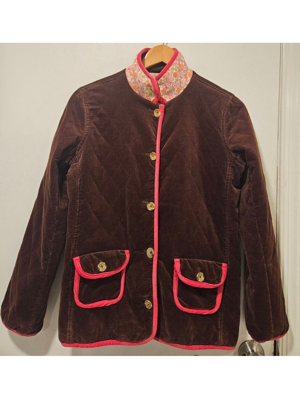 Lilly Pulitzer Sz 12 Brown Corduroy Jacket Pumpkin Vintage 90s Halloween Pink